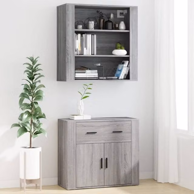 Berkfield Home Grey Sonoma Highboard in Engineered Wood W/D/H: 80 x 33 x 70 cm