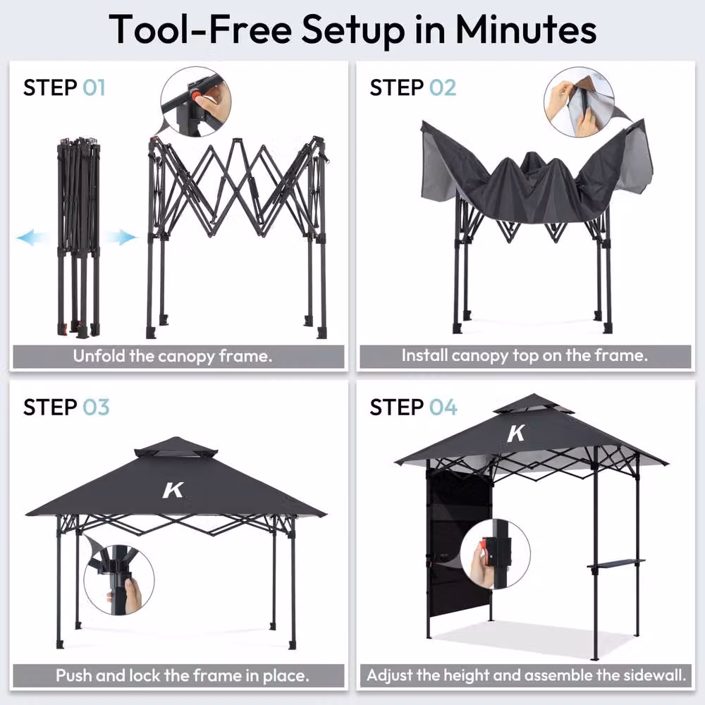 Home Source Folding BBQ Gazebo Outdoor Garden Marquee Tent with Accessory Pack, Black – 6