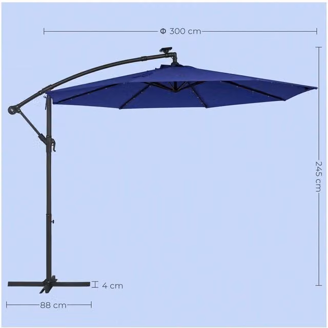 SONGMICS Solar LED Cantilever Garden Parasol in Blue and Grey with Polyester Canopy