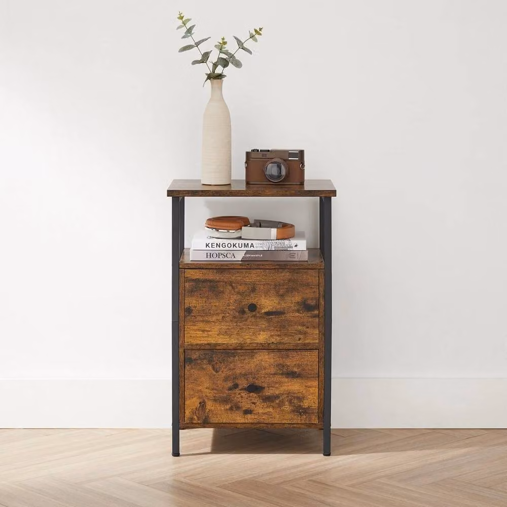 KORVIXA Brown Bedside Table and Sofa Table with 2 Drawers, W: 100 cm – 4