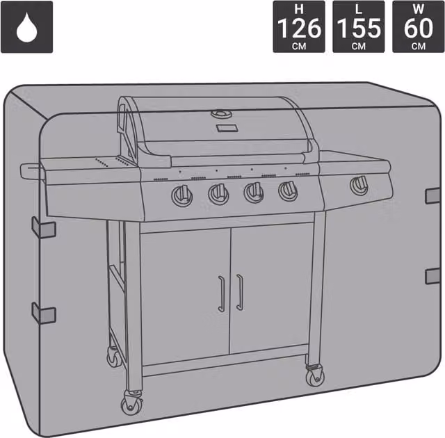 Charles Bentley Universal Large Gas Grill Cover, Black, W/D/H: 126 x 60 x 60 cm
