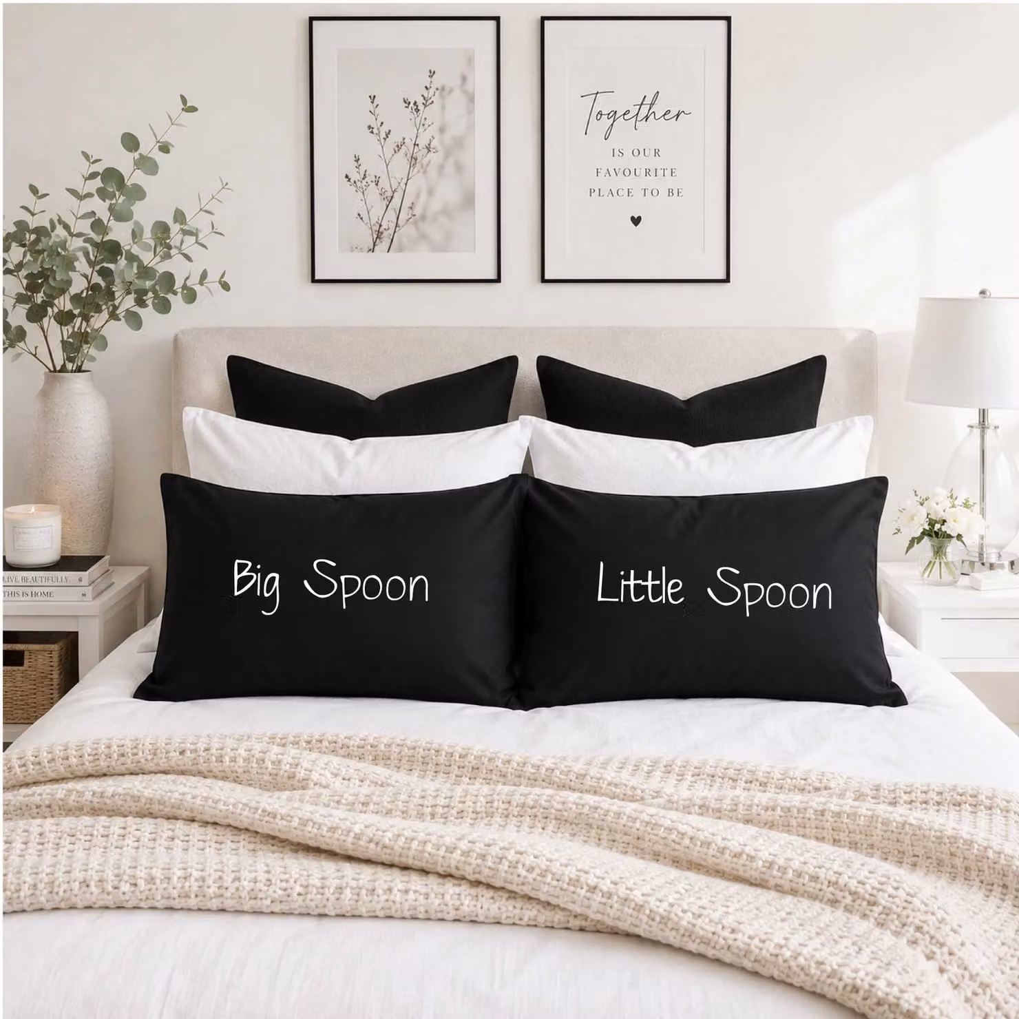 60 Second Makeover Big Spoon Little Spoon Black Cotton Pillowcase Pair – 2
