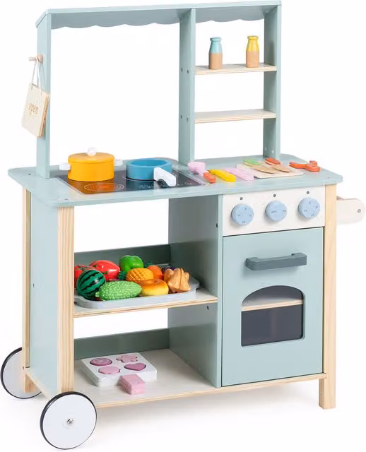 COSTWAY Wooden Kitchen Playset with Stoves in Green