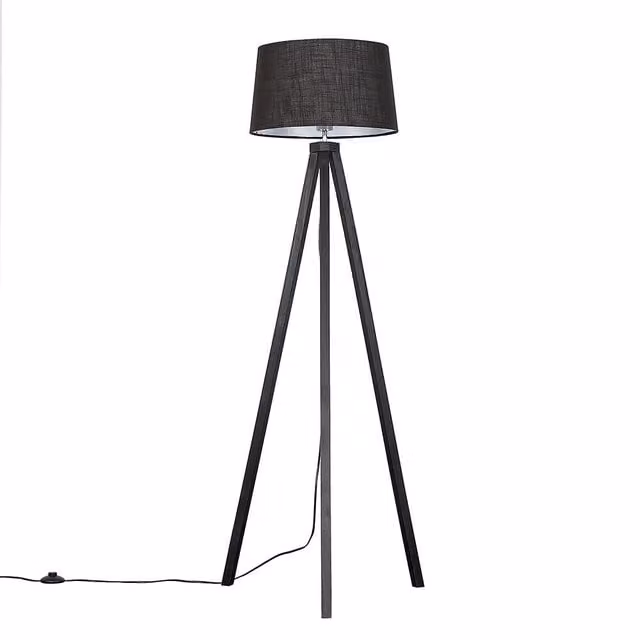 ValueLights Barbro Black Wood Tripod Floor Lamp with Fabric Shade, Height: 130 cm – 1