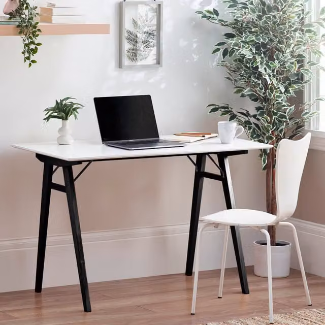 FurnitureboxUK Ivan Modern Writing Desk with White Top and Black Legs, W: 120 cm