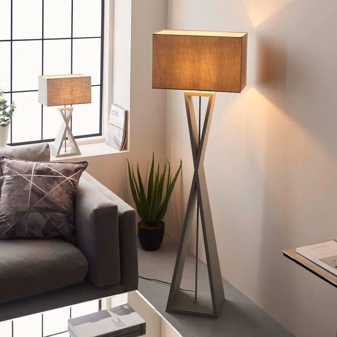 Pagazzi Kaden Modern Grey Floor Lamp with Wood and Chrome Details, Height: 151 cm, Width: 28.5 cm, Depth: 28.5 cm – 2