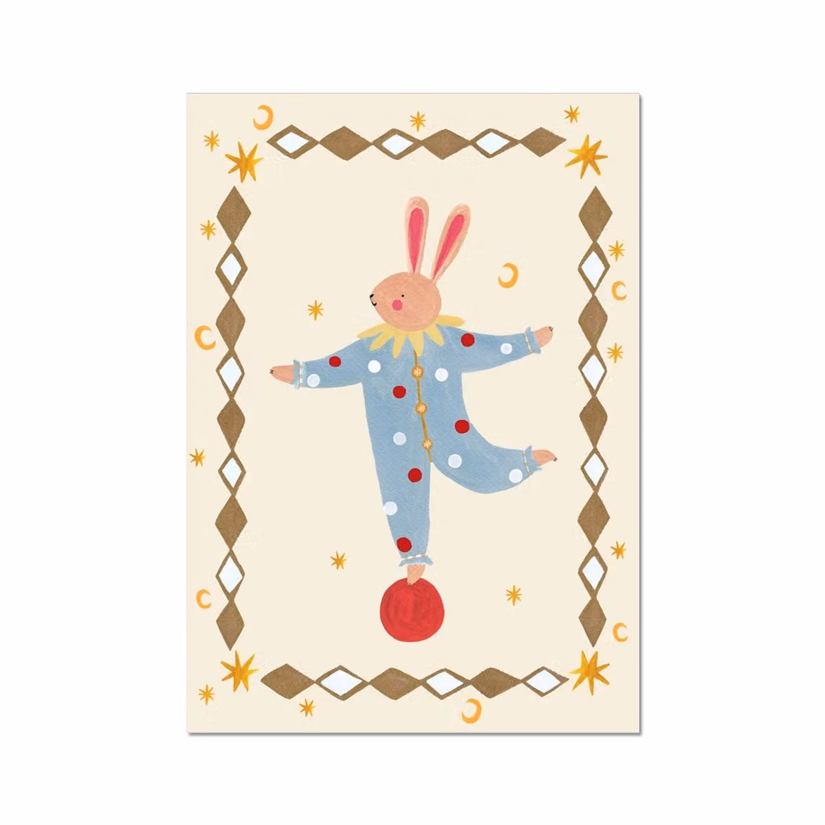 Kid of the Village Balancing Bunny Multicolour Fine Art Paper Print, W: 29.7 cm, H: 42 cm – 2