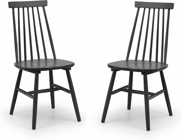 Julian Bowen Set of 2 Alassio Spindle Back Dining Chairs in Black Rubberwood