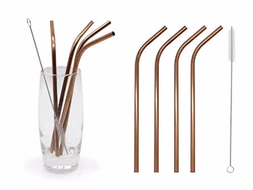 Glim&Glam Rose Gold Stainless Steel Bent Straws
