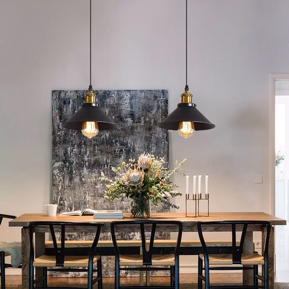 Goeco Vintage Industrial Metal Pendant Light in Black and Gold/Brass with E27 Fitting – 4