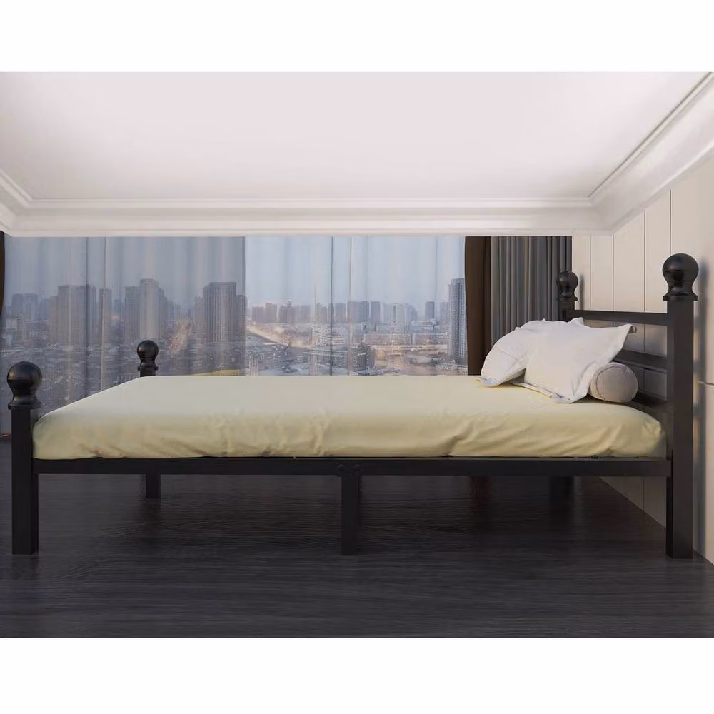 NESTLUNE Double Size Metal Bed Frame with Headboard and Footboard in Black, 140 x 200 cm – 5