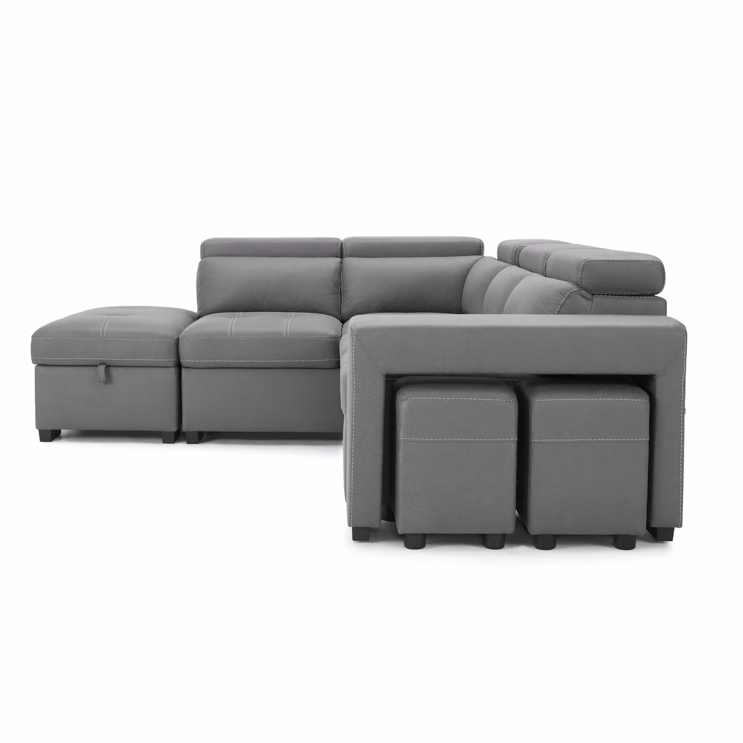Home Detail Scarlett Left-Hand Corner Sofa with Pull Out Bed, Storage and Adjustable Headrests in Grey Air Leather and Fabric – 2