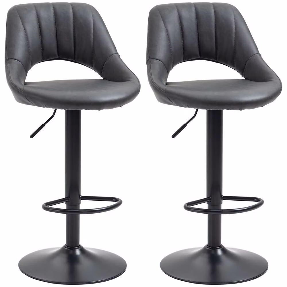 Wyld Haus Dova Lure Grey Faux Leather Swivel Bar Stools Set of 2 with Adjustable Height – 2