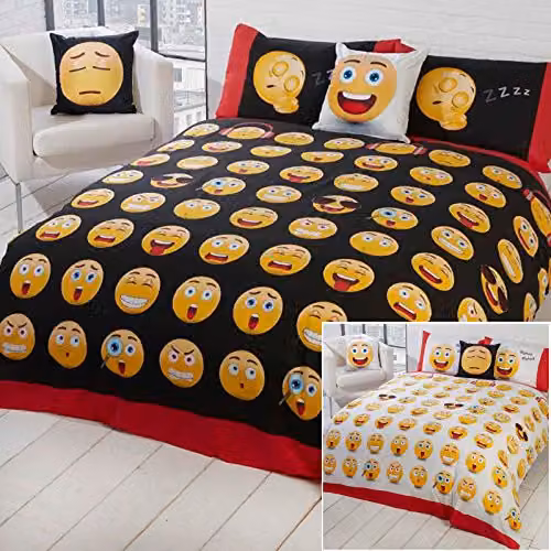 Rapport Home Icons Emoji Reversible Polycotton Duvet Cover and Pillowcase Set, Multicolour, W/D/H: 200 x 200 cm – 4