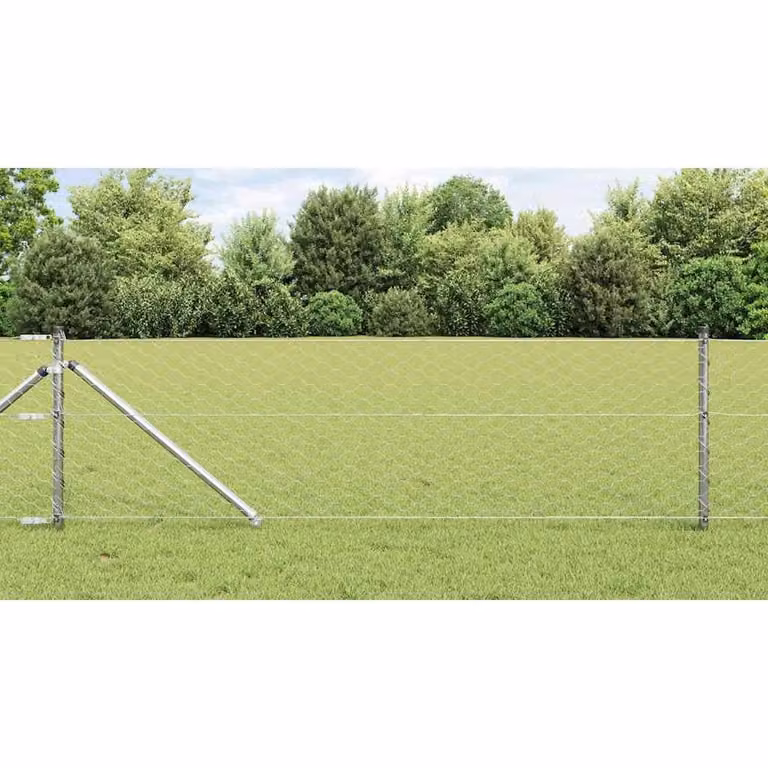 Berkfield Home Hexagon Fence in Silver Galvanised Steel, W: 0.6 m, L: 25 m