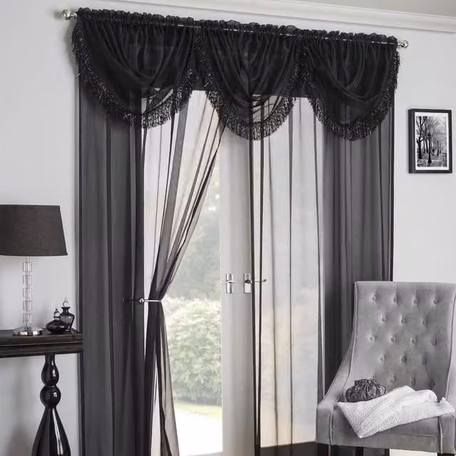Terrys Savannah Black Single Voile Rod Pocket Ready Made Curtain