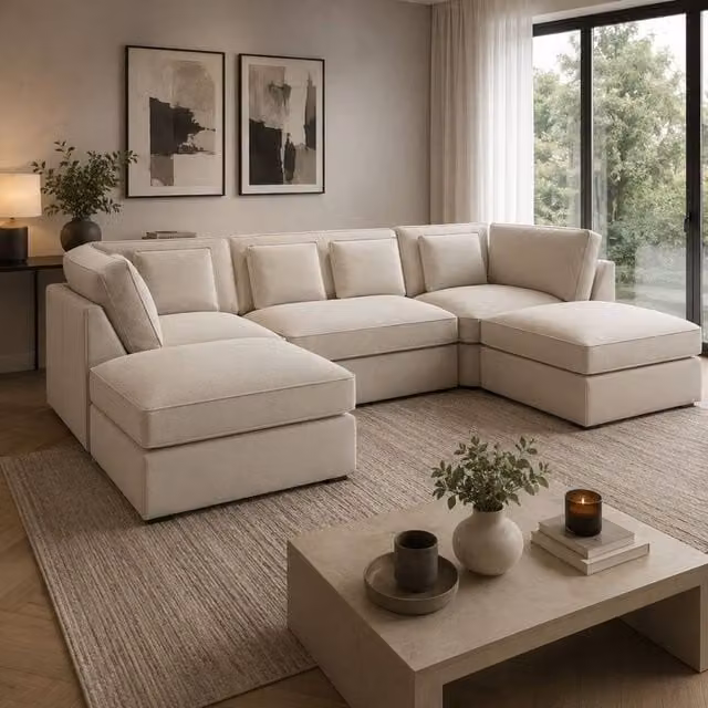 Stratus Interiors Belgravia Large U-Shape Fullback Cushion Sofa in Off-White – 1
