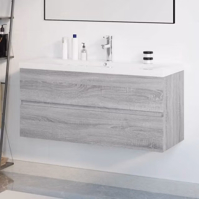 Berkfield Home Wall Mounted Bathroom Sink Cabinet with Built-in Basin in Grey Sonoma Engineered Wood
