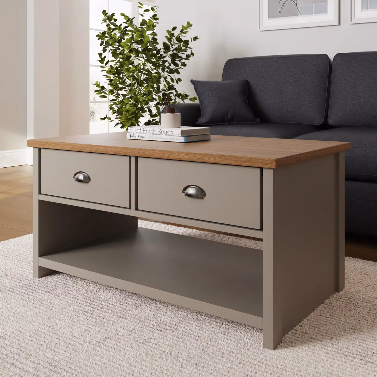 GFW Lancaster Two Drawer Coffee Table in Grey and Oak – 3