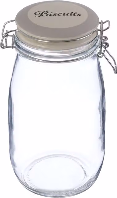 Orsina Durable Glass Biscuit Storage Jar with Silver Clip Lid in Transparent