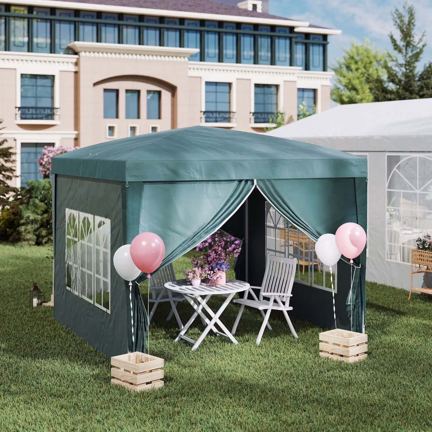 Outsunny Green Waterproof Pop Up Gazebo with Metal Frame, Side Panels, Windows and Carry Bag, W/D/H: 300 x 300 x 196 cm – 5