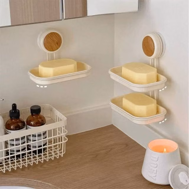 EONLION Yellow 2 Layer Wall Mounted Suction Soap Dish