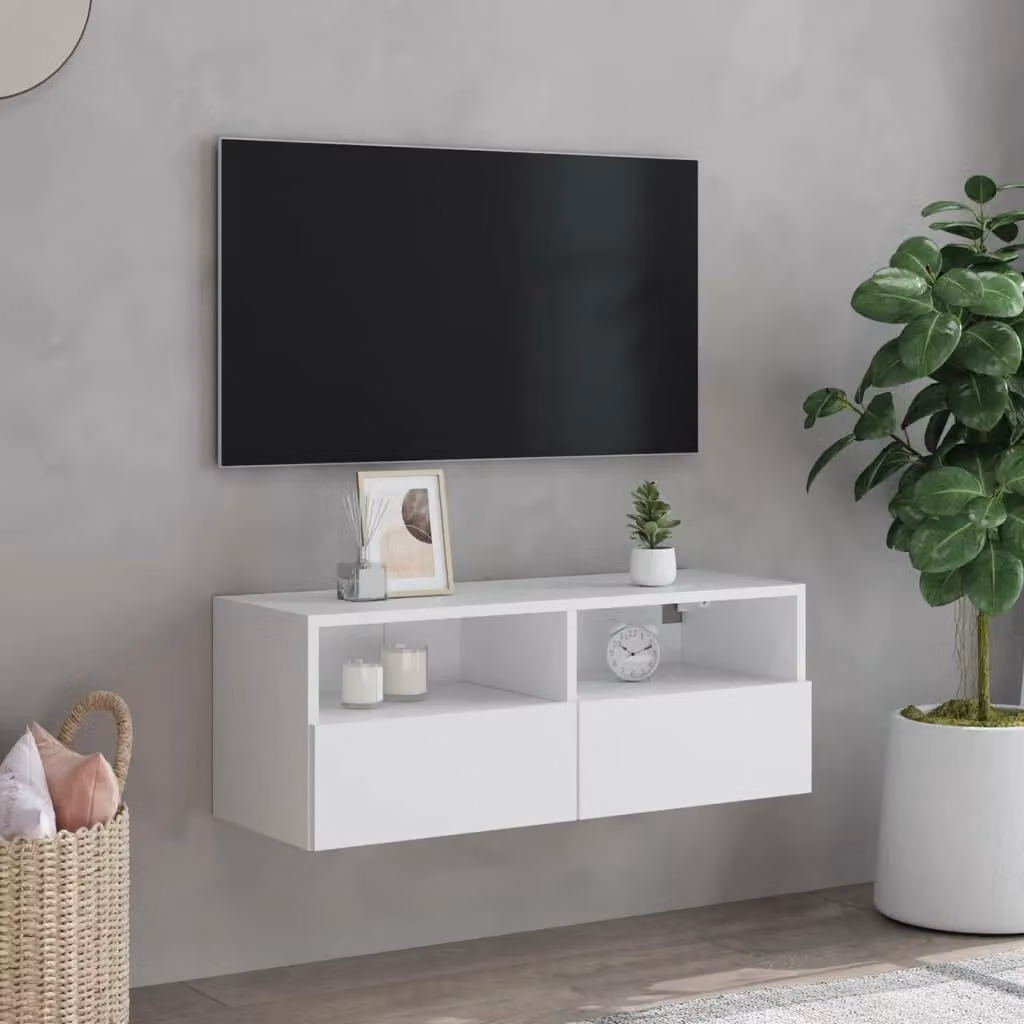 Berkfield Home White Modern TV Wall Cabinet in Matt MDF, W/D/H: 80 x 30 x 30 cm – 3