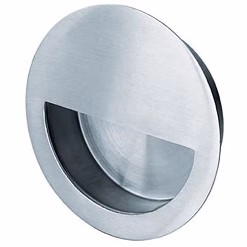 Loops Circular Low Profile Recessed Flush Pull in Brushed Satin Stainless Steel, Diameter: 9 cm