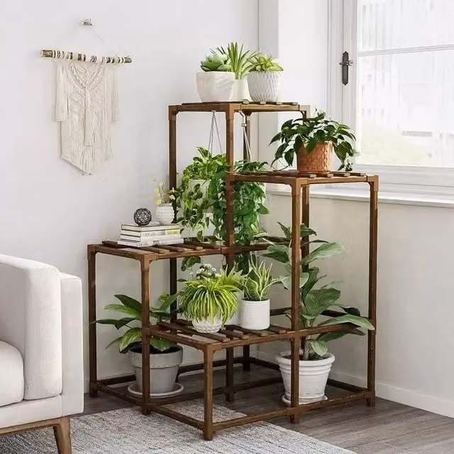 EONLION Brown Wooden Plant Stand and Garden Planter Rack – 1