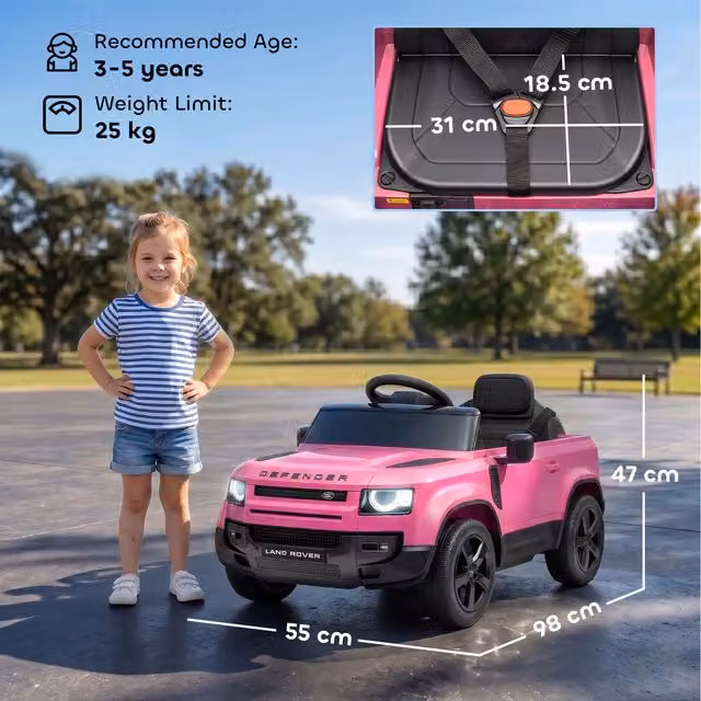 AIYAPLAY Licensed Land Rover Defender 12V Kids Electric Ride on Car, Pink