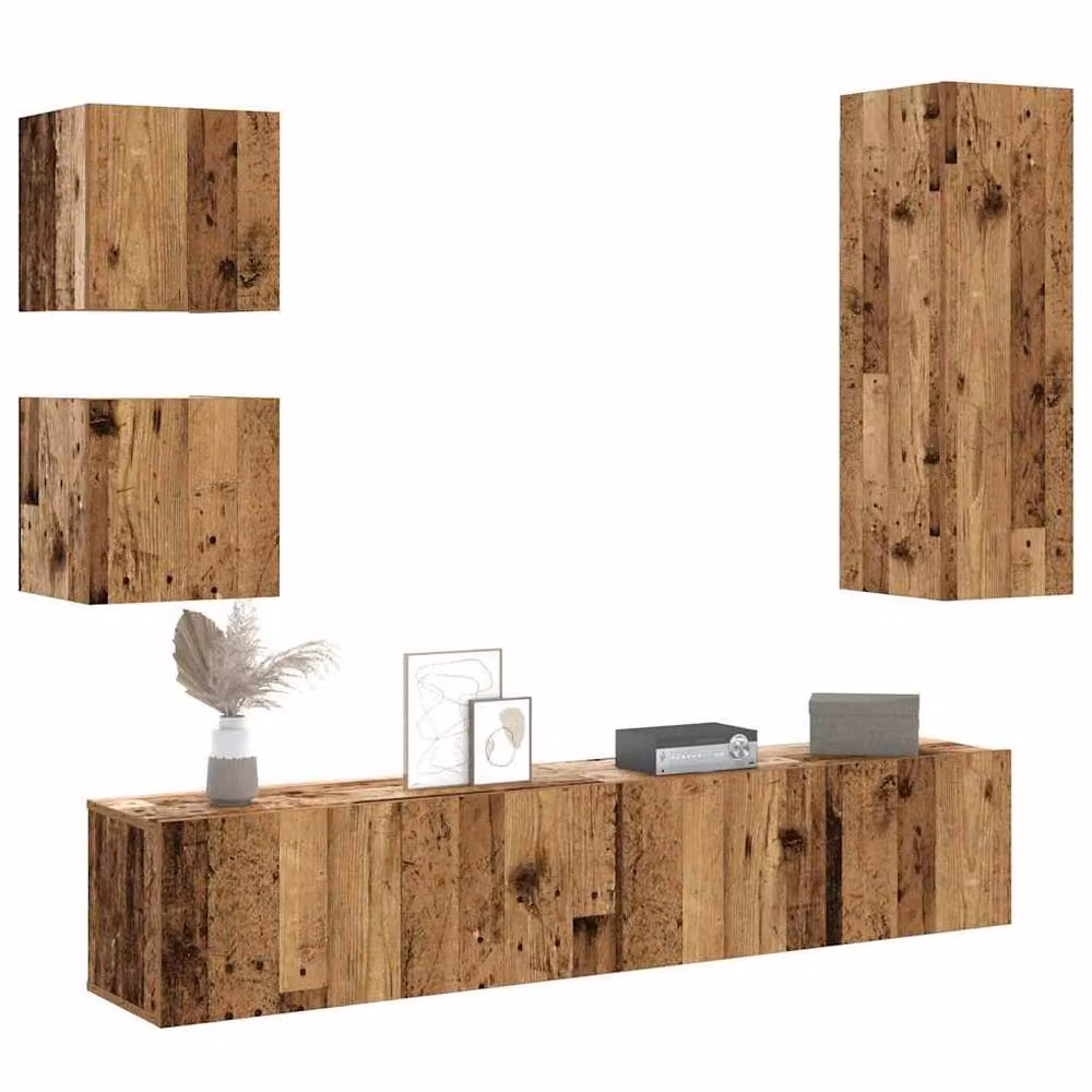 Berkfield Home Classic 5 Piece Wall-mounted TV Cabinet Set in Brown Engineered Wood – 2