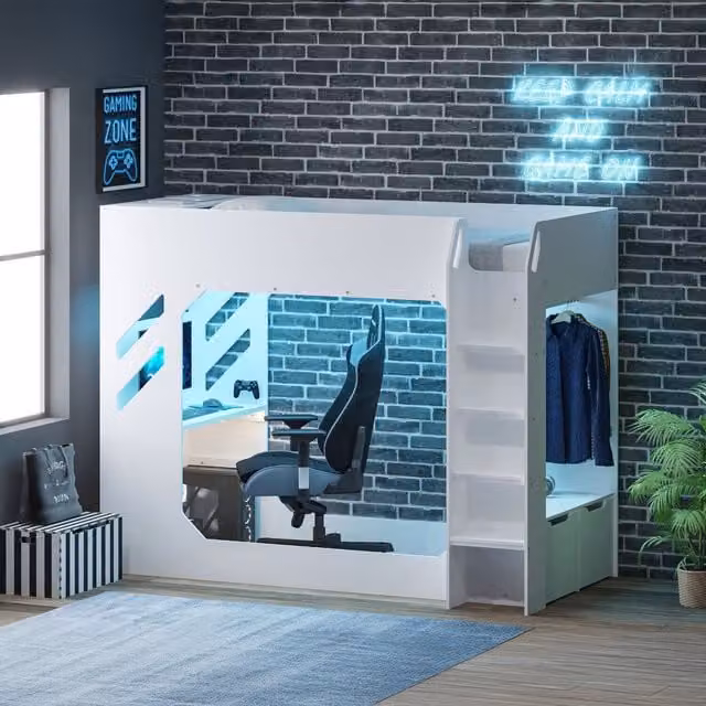 Recoil Shuttle High Sleeper Single White with Drawers