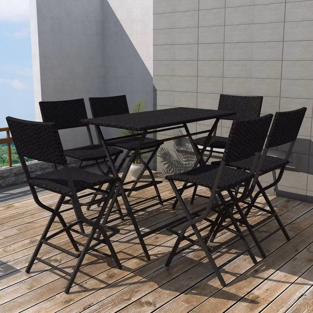 Berkfield Home 7 Piece Folding Outdoor Dining Set in Black Poly Rattan and Steel – 2
