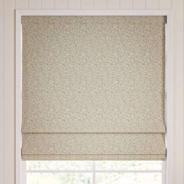 William Morris Willow Bough Woven Made To Measure Blackout Roman Blind in Lichen Green, Blue and Beige Floral Pattern