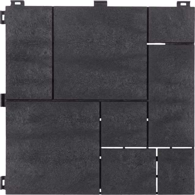 Nicoman Mosaic Interlocking Composite Garden Patio Deck Tiles in Dark Grey Anthracite