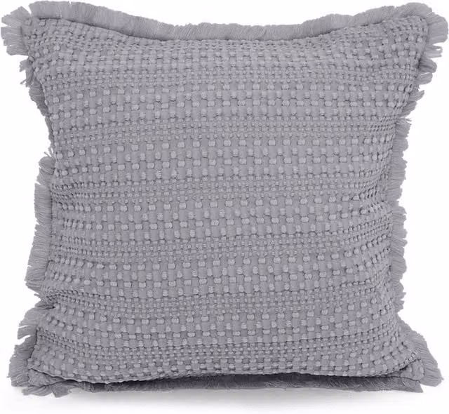 Velosso Grey Waffle Striped Boho Square Cushion with Fringe Edge
