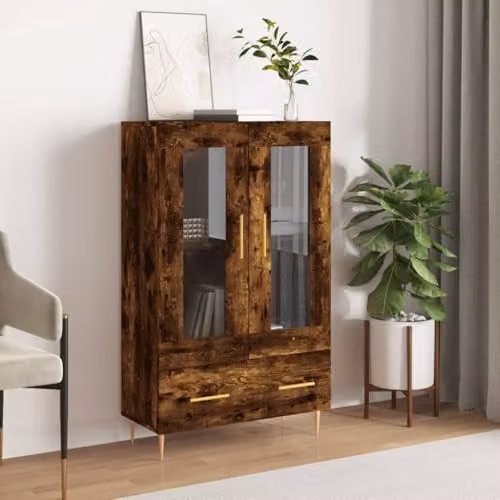 vidaXL Modern Highboard in Smoked Oak with Glass Doors, W/D/H: 69.5 x 31 x 115 cm – 2