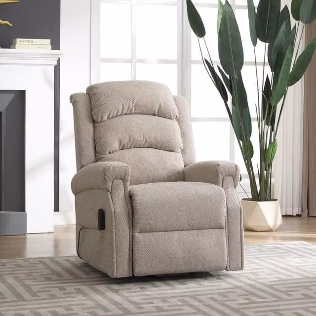 Artemis Home Eltham Dual Motor Electric Lift Assist Recliner with Massage and Heat in Beige Fabric