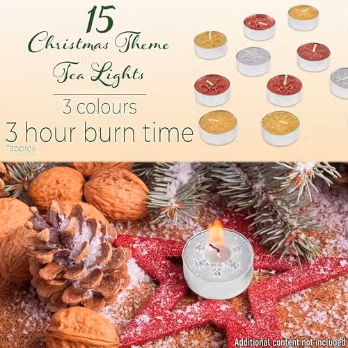 Deco Express Unscented Christmas Tealight Candle Set, Multicolour, 15 Pack – 2
