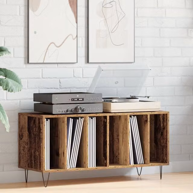 Berkfield Home Artisan Oak Record Cabinet in Brown, W/D/H: 100 x 38 x 48 cm – 1