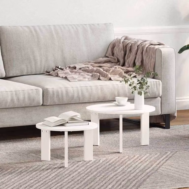 Berkfield Home Modern Nested Coffee Table Set in White, 2 Pieces, W/D/H: 47.5 x 47.5 x 27 cm