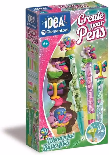 Clementoni Wonderful Butterflies Pen Toppers in Multicolour and Pink