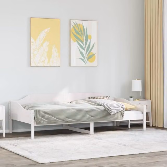 Berkfield Home Single Solid Wood Pine Bed Frame in White, W/D/H: 90 x 190 cm