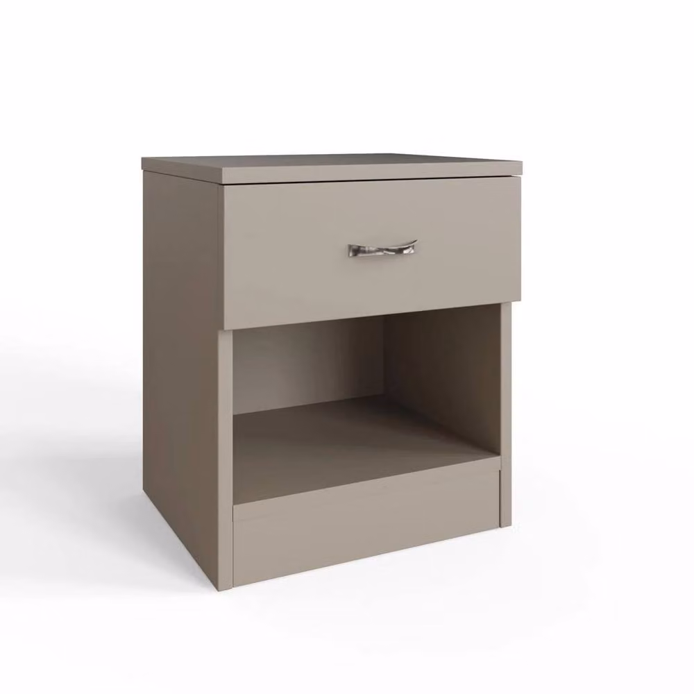 SPETLEK Set of 2 Putty Bedside Tables with Deep Drawers in Brown and Chrome – 3