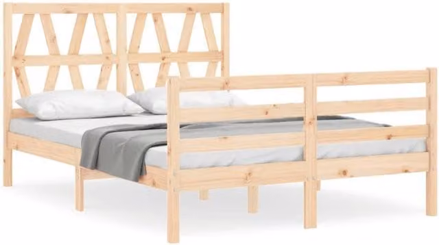 Berkfield Home Solid Wood Bed Frame with Headboard in Natural Brown, W: 120 cm, L: 200 cm
