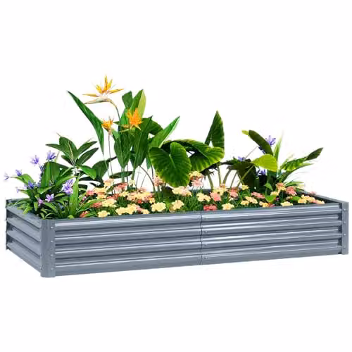 Outsunny Galvanised Steel Raised Garden Bed, Silver, W: 180 cm, D: 90 cm, H: 30 cm