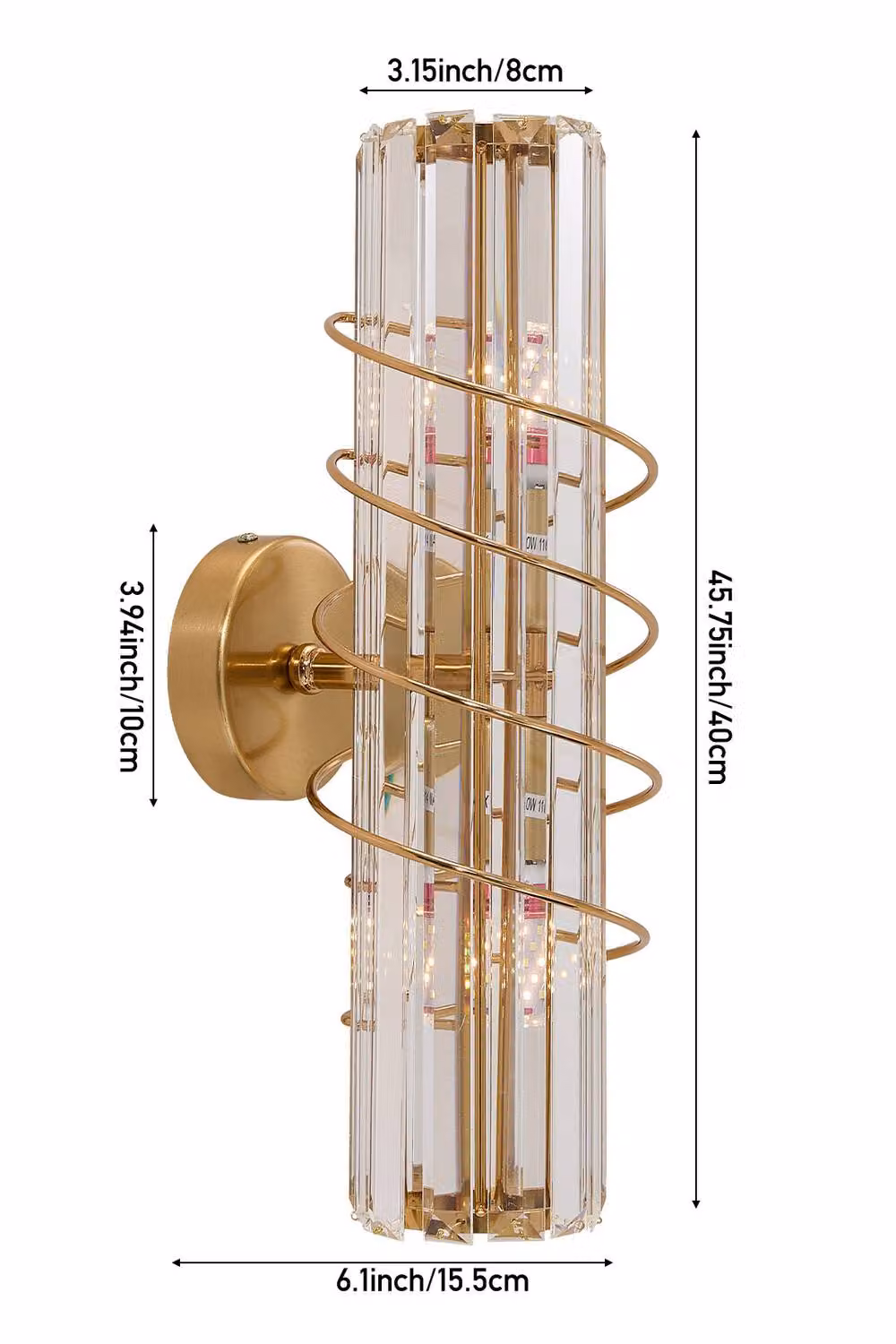 Living and Home 2-Light E14 Crystal and Metal Wall Light in Gold/Brass – 5