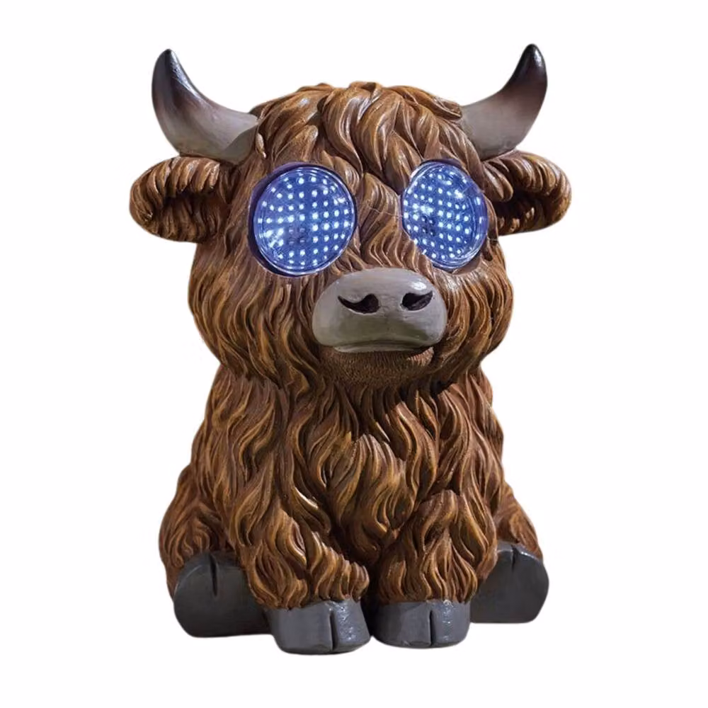 Marco Paul Solar Highland Cow Garden Ornament in Brown, Height: 20 cm – 2