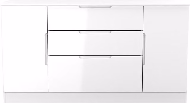 Ready Assembled 2 U Lucca Wide 2 Door 3 Drawer Unit in White Glossy Finish