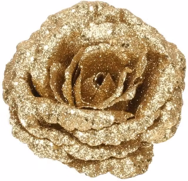 Kingsbury Gifts Gold Artificial Glitter Rose Head with Clip